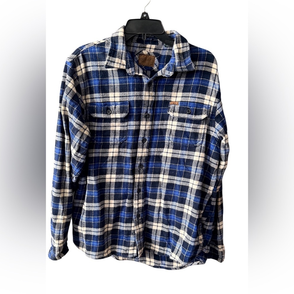 Orvis Men's Navy and Cream Plaid 100% cotton Shirt size M